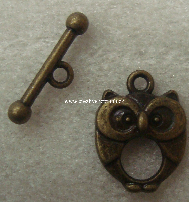 Americké zapínání O+T sova 15x20mm - staromosaz